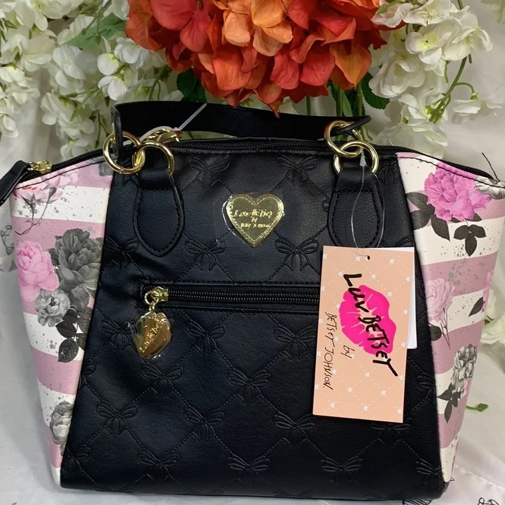 BETSEY JOHNSON BLACK,GREY, N PINK LUV BETSEY SATCHEL - Picture 2 of 8